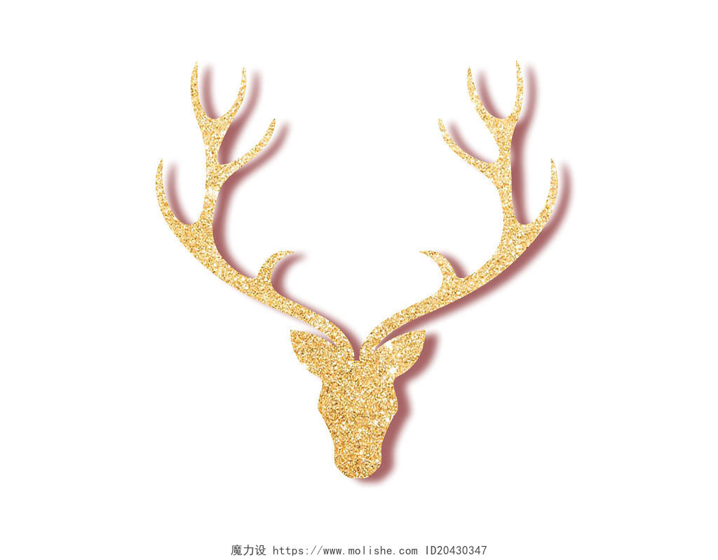 金色卡通原创圣诞节圣诞麋鹿鹿头圣诞装饰元素PNG素材